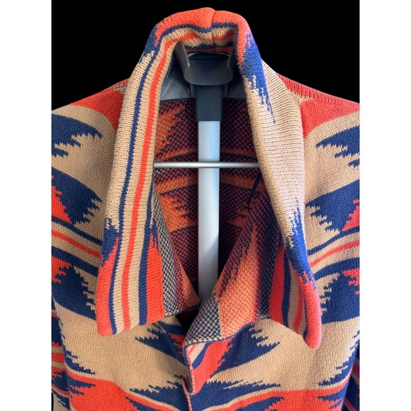 Rachel Roy Southwestern Aztec Knit Long Open Cardigan Sweater XS with Pockets - Picture 3 of 9